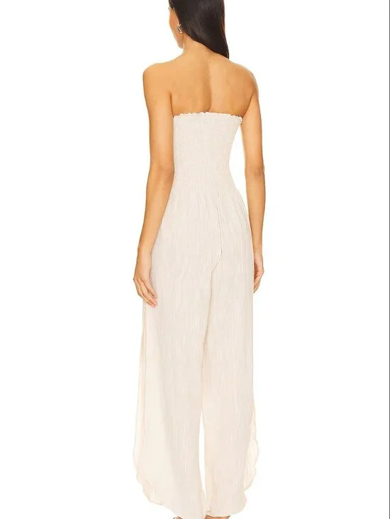 Peixoto Women's Harriet Beige Strapless Smocked Wide-Leg Jumpsuit - Large NWT - Picture 2 of 8